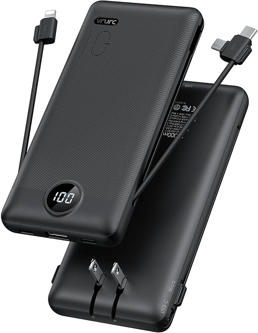 Portable Charger,Power Bank Built-in Cables and AC Wall Plug,VRURC USB C Portable Bank 10000mAh,T... | Amazon (US)