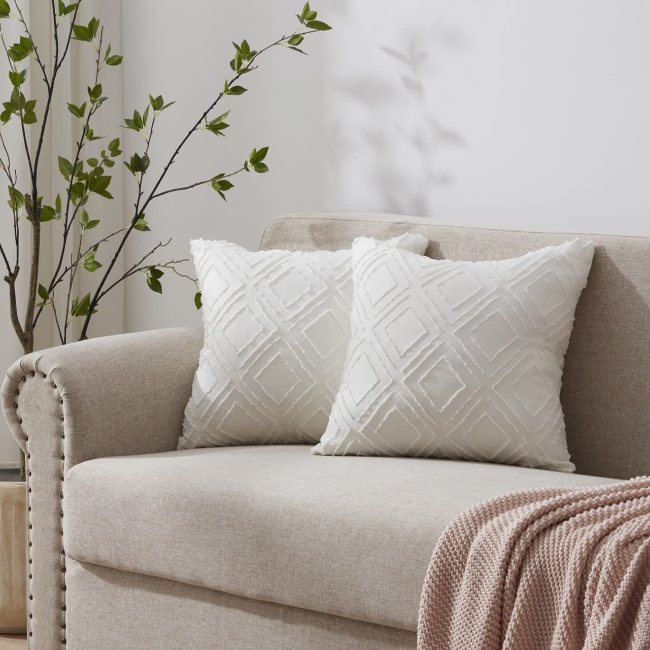 ACCURATEX Throw Pillows Set of 2, Boho Throw Pillows for Farmhouse with Cream Cute Tufted Cover, ... | Amazon (US)