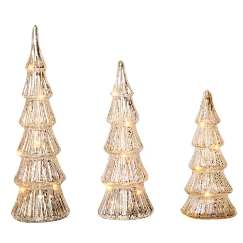 GENMOUS & CO. Gold Lighted Glass Christmas Trees, Set of 3, Small Tabletop Xmas Tree Decorations, Mercury Glass Christmas Tree Battery Operated, Indoor Home Decor for Party Table Mantel Season Decor | Amazon (US)