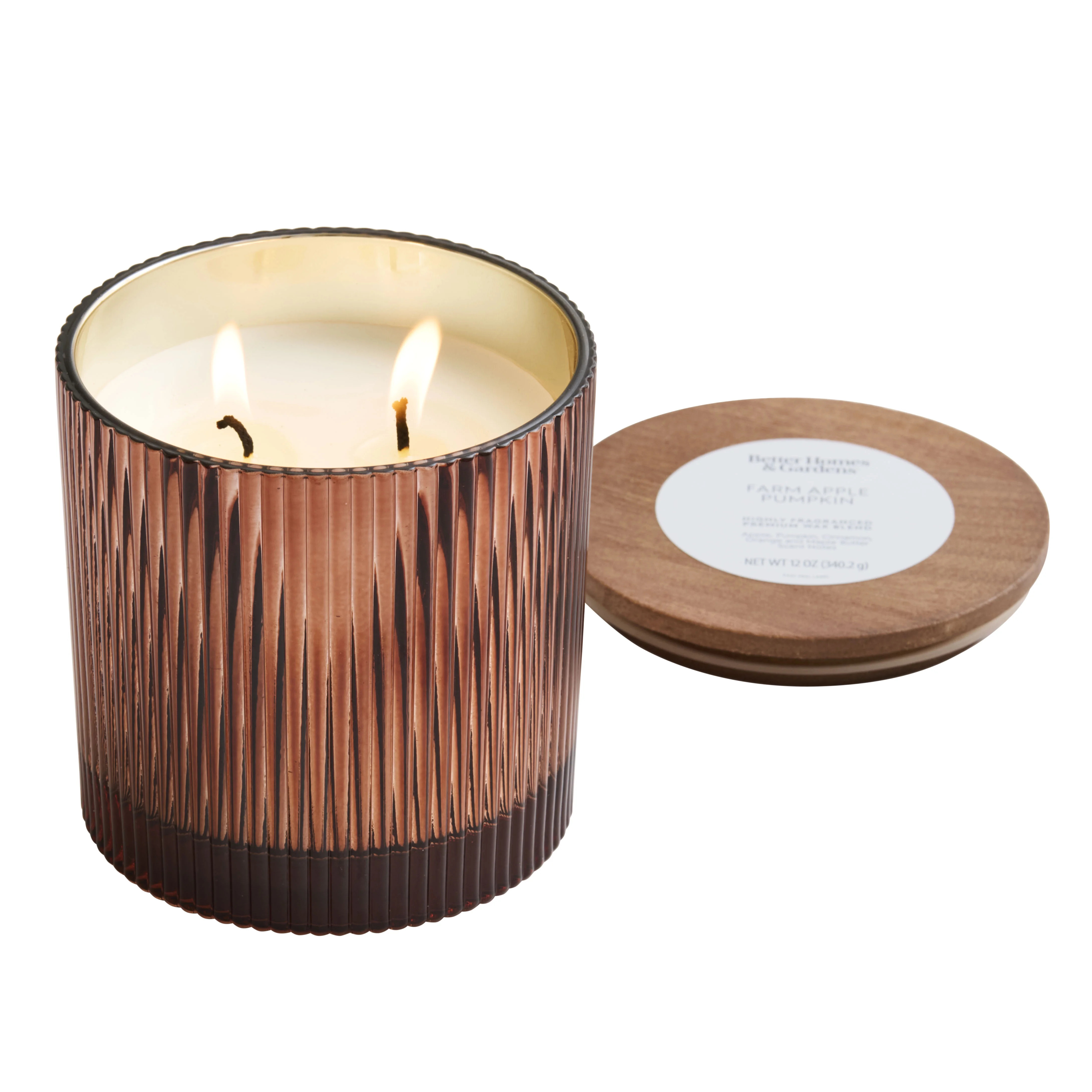 Better Homes & Gardens Farm Apple Pumpkin Scented Cotton 2-Wicks Ribbed Mecury Glass Jar Candle w... | Walmart (US)