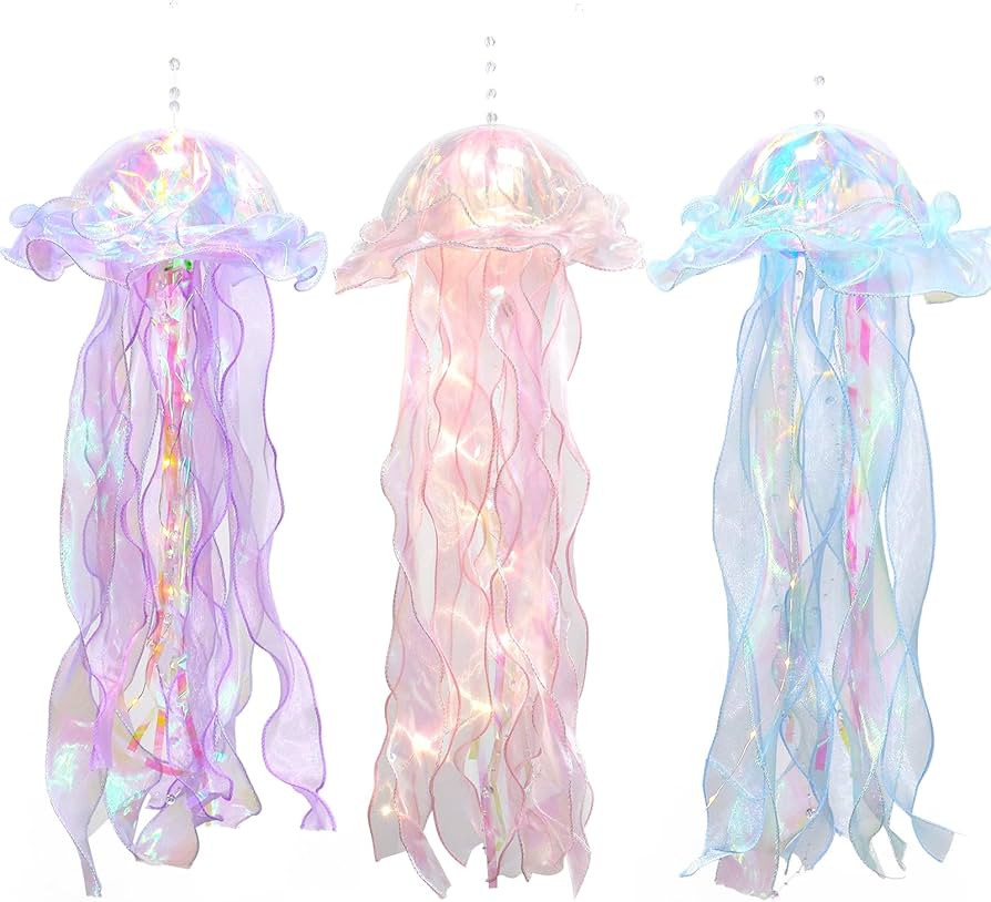 Glitter Iridescent Jellyfish Hanging Decor Jellyfish Kit for Under The Sea Little Mermaid Party D... | Amazon (US)