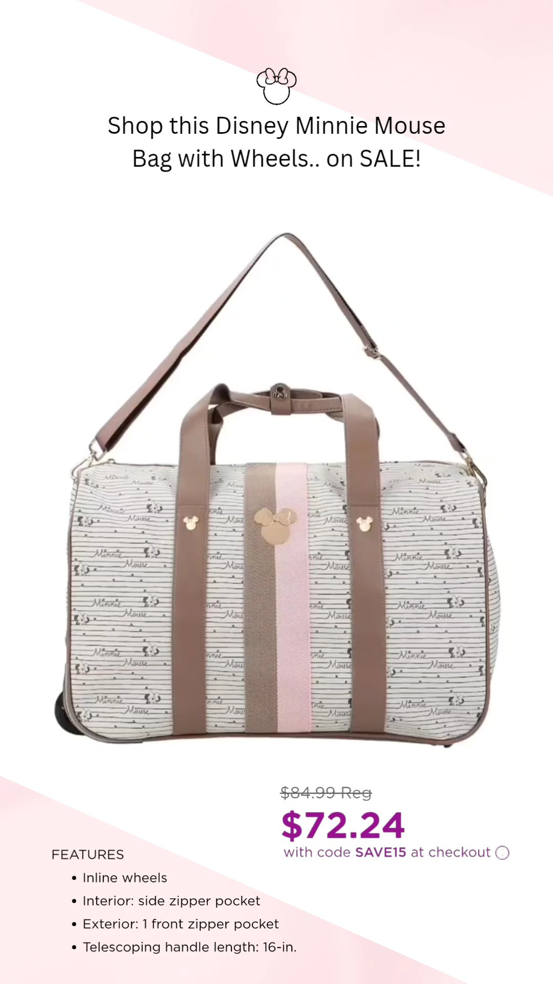 Shop this Disney's Minnie Mouse Wheeled Duffel Bag on SALE - I think this is sooo cute.. I love the colors and the small text 😍 Plus it has wheels! Remember get a price drop notification if you heart a post/save a product 😉 

✨️ P.S. if you follow, like, share, save, or shop my post (either here or @amandaroblessed).. thank you sooo much, I appreciate you! As always thanks sooo much for being here & shopping with me 🥹 

| minnie mouse, suitcase, duffle bag, travel bag, airport bag, carry on, lightsaber, death star, magic band, magic wrist band, Darth Vader, storm trooper, mickey mouse disney ears, mickey ears, disney ears, Disney store, Disney Home, Disney fashion, Disney accessories, Mickey Mouse, Disney princesses, disneyland, disney world, WDW, disneyland outfits, mickey mouse ears, living room, minnie mouse, disneyland, disney world, disney outfits, disney ears, disney adult, disney style, disney disney outfits, disney amazon, disney bound, disney mom, disney world outfit, Darth Vader, storm trooper, disney must haves, disney world must haves, disney kitchen, star wars, star wars day |  #LTKSpringSale #LTKFestival #LTKWatchNow 

#LTKFamily #LTKWedding #LTKShoeCrush #LTKStyleTip #LTKGiftGuide #LTKMidsize #LTKPets #LTKMens #LTKActive #LTKBaby #LTKSaleAlert #LTKItBag #LTKSwim #LTKFindsUnder50 #LTKWorkwear #LTKPlusSize #LTKParties #LTKBump #LTKHome #LTKOver40 #LTKSeasonal #LTKxMadewell #LTKKids #LTKBeauty #LTKPetite #LTKFindsUnder100 #LTKU #LTKTravel
