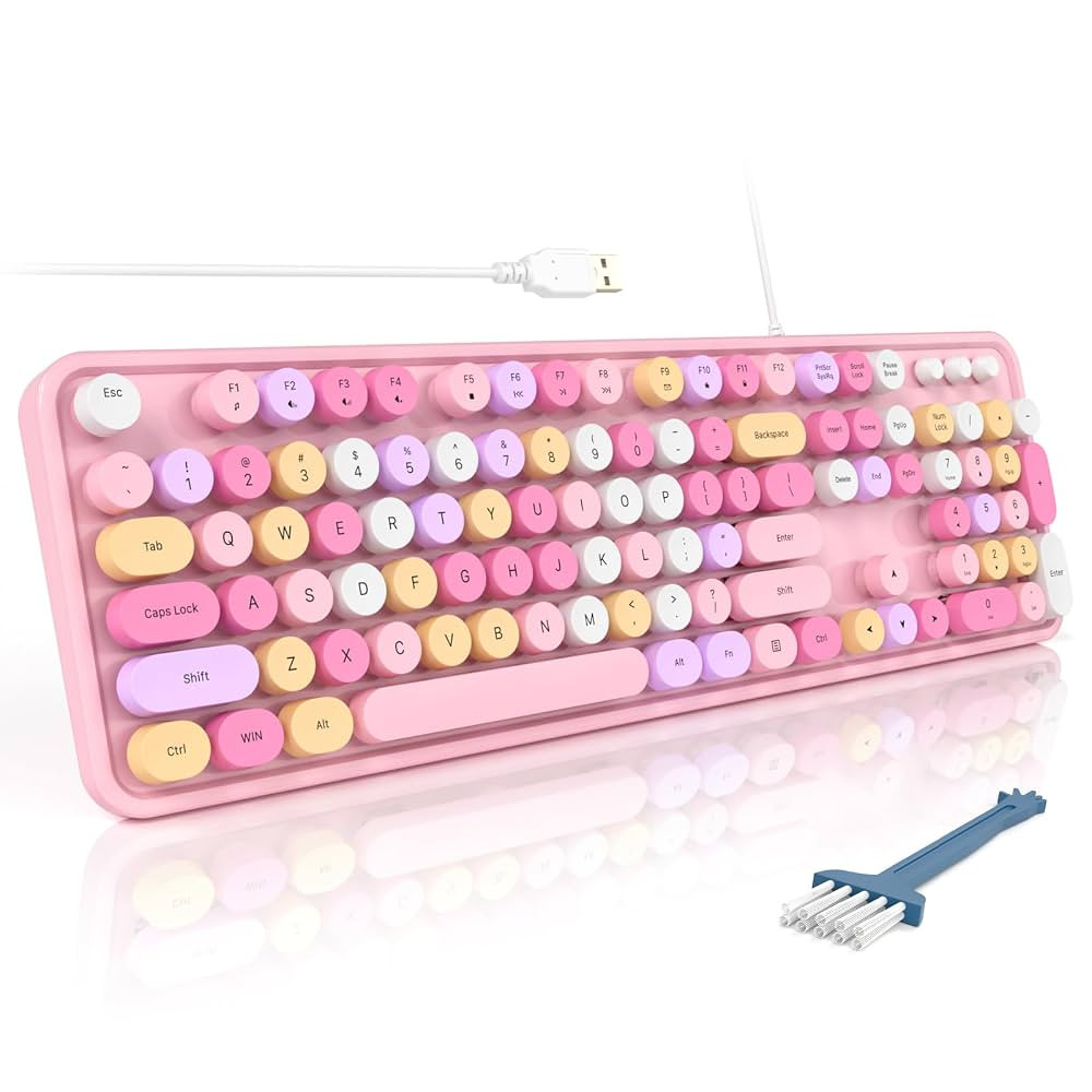 MOFII Wired Full Size USB Keyboard, Colorful Retro Round Typewriter Keyboard with Foldable Stands... | Amazon (US)