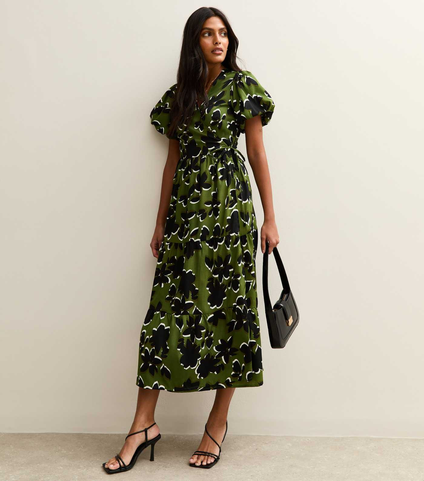 Green Floral Print Wrap Midi Dress | New Look | New Look (UK)