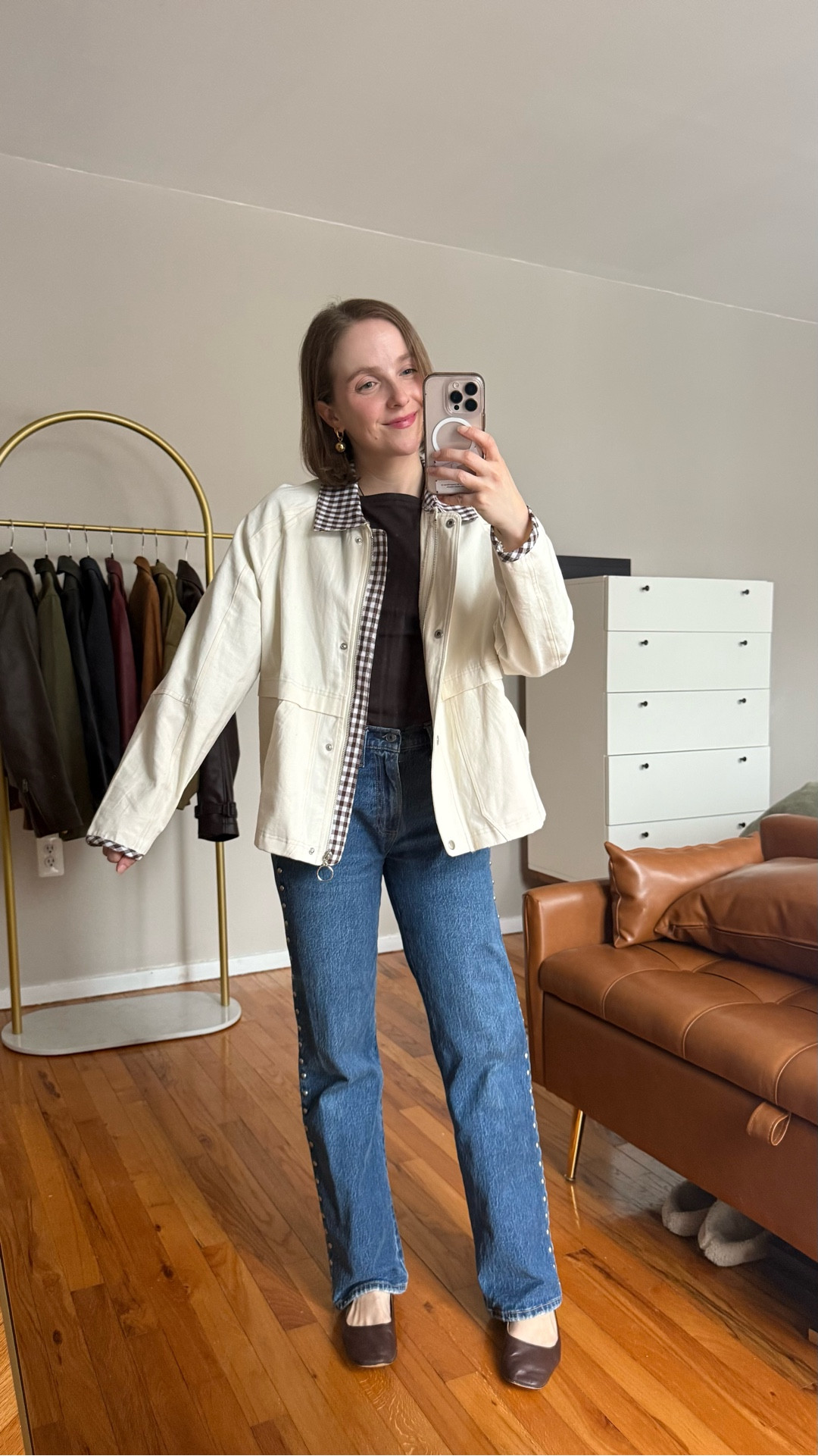 100% cotton lightweight barn jacket with chocolate brown gingham linking. Wearing xs. Functional buttons and zip!


#LTKootd #LTKSaleAlert #LTKPetite