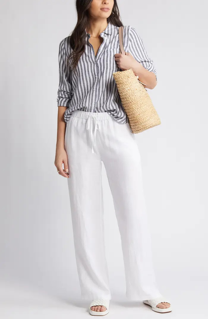 Caslon® Drawstring Straight Leg Linen Pants | Nordstromrack | Nordstrom Rack