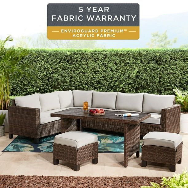 Better Homes & Gardens Brookbury 5-Piece Outdoor Wicker Sectional Dining Set - Premium Fabric - W... | Walmart (US)
