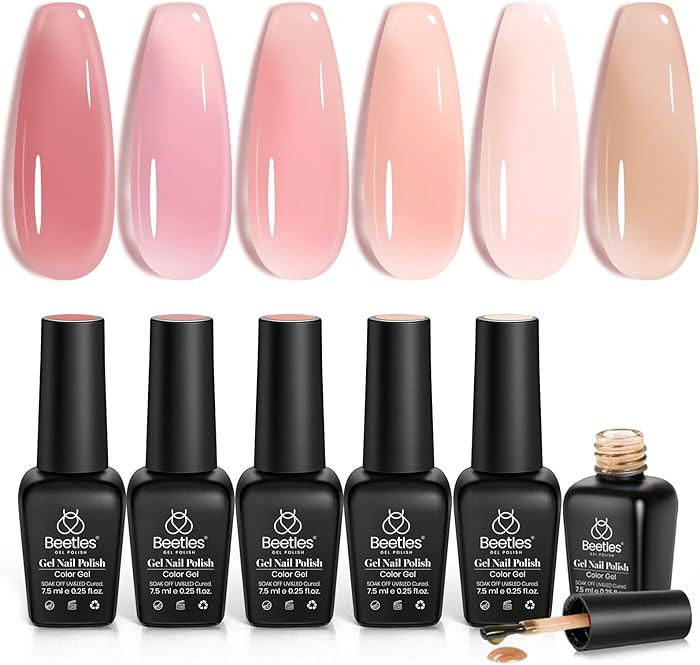Beetles Jelly Gel Nail Polish Set, 6 Colors Jelly Gel Polish Kit Nude Pink Neutral Nail Art Desig... | Amazon (US)