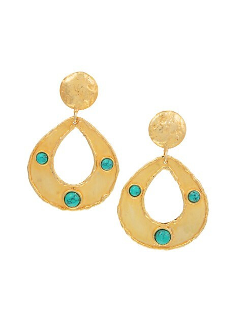 Thalita 22K Goldplated, Turquoise & Enamel Drop-Hoop Earrings | Saks Fifth Avenue