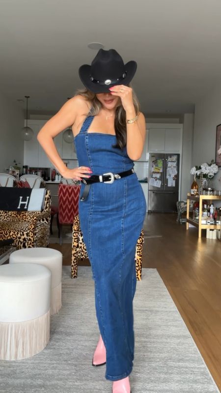 Reformation dress on major sale and extra 25% off. Wearing a size 4 true to size. Denim dress, western style, pink cuddly boots, affordable bag and hat. Amazon accessories. 

Code: EXTRA25 for extra 25% off the dress. 
Summer dress, summer outfit, summer style, shopbop

#LTKStyleTip #LTKVideo #LTKSummerSales