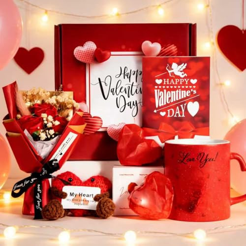 Valentine's Day Gifts for Wife Girlfriend Lover Her Women, Love You Romantic Red Gifts Set, Wedding & Engagement Gift Basket, Unique Present for Wedding Engagement Anniversary Bulk Box Set 12 oz Mug | Amazon (US)