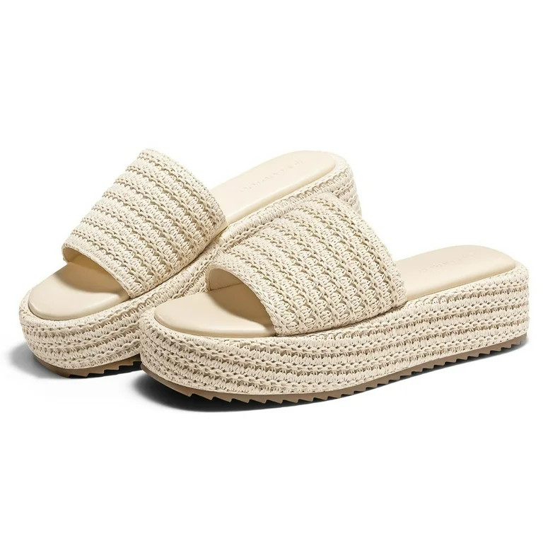Womens Platform Sandals Raffia Espadrilles Slip on Open Toe Cute Boho Summer Beach Slide Sandals | Walmart (US)