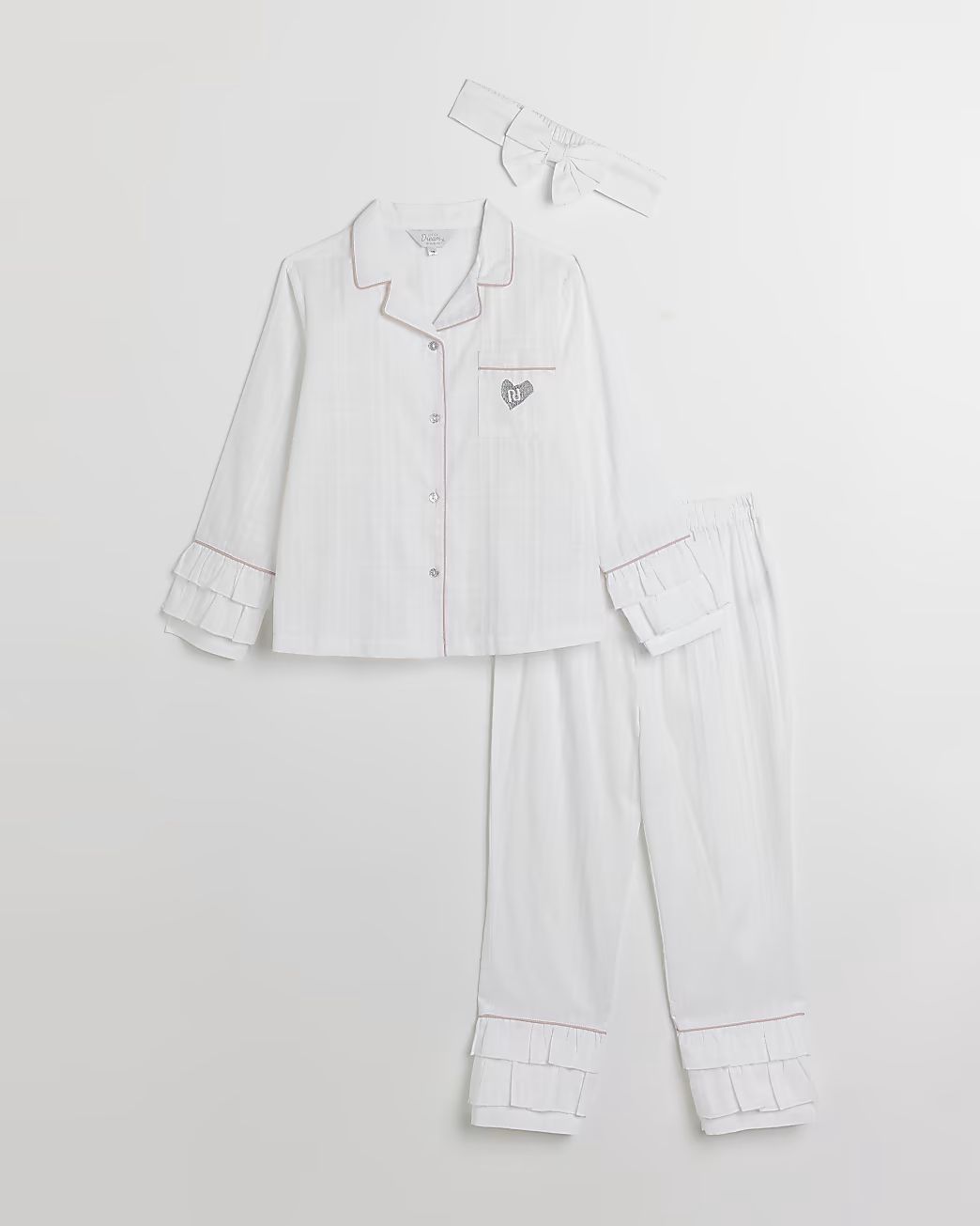 Girls white woven boutique pyjama 3 piece set | River Island (UK & IE)
