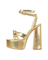 onlymaker Women's Summer Chunky Heel Ankle Strap Sandals Ribbed Side Buckle Open Toe Metallic Platfo | Amazon (US)