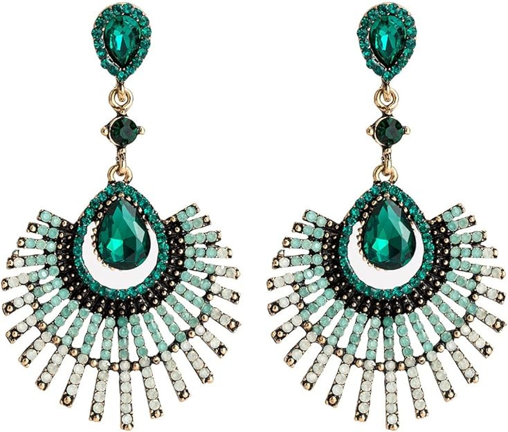 Fan-shaped Earrings, Teardrop Fan Dangle Earrings for Women, Bohemian Fan Chandelier Earrings, Sp... | Amazon (US)