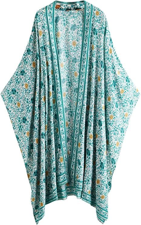 SweatyRocks Women Kimono Vintage Floral Beach Cover Up | Amazon (US)