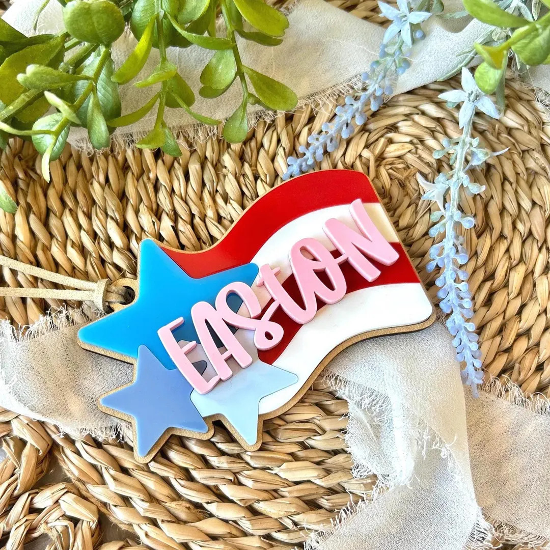 Personalized Fourth of July Basket Tag, Patriotic Flag Custom Name Tag for Independence Day, Red ... | Etsy (US)