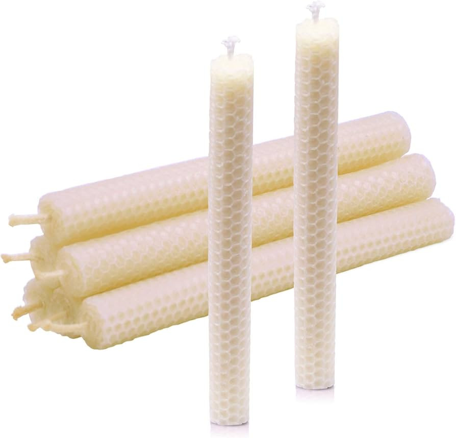 DEYBBY Natural Beeswax Taper Candles,8inch Dripless and Smokeless White Bee Wax,4Hour Burn Time F... | Amazon (US)