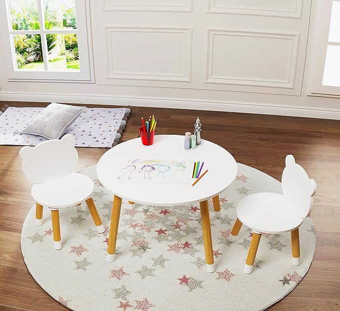 UTEX Kids Wood Table and Chair Set, Kids Play Table with 2 Chairs,3 Pieces Kids Round Table for T... | Amazon (US)