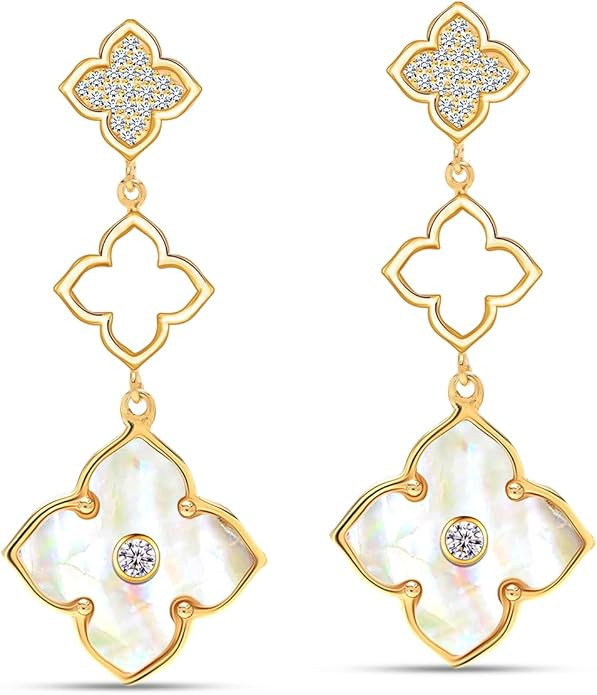 LeCalla 925 Sterling Silver Drop Earrings | Mother of Pearl Clover Earring | Mother of Pearl Stud... | Amazon (US)