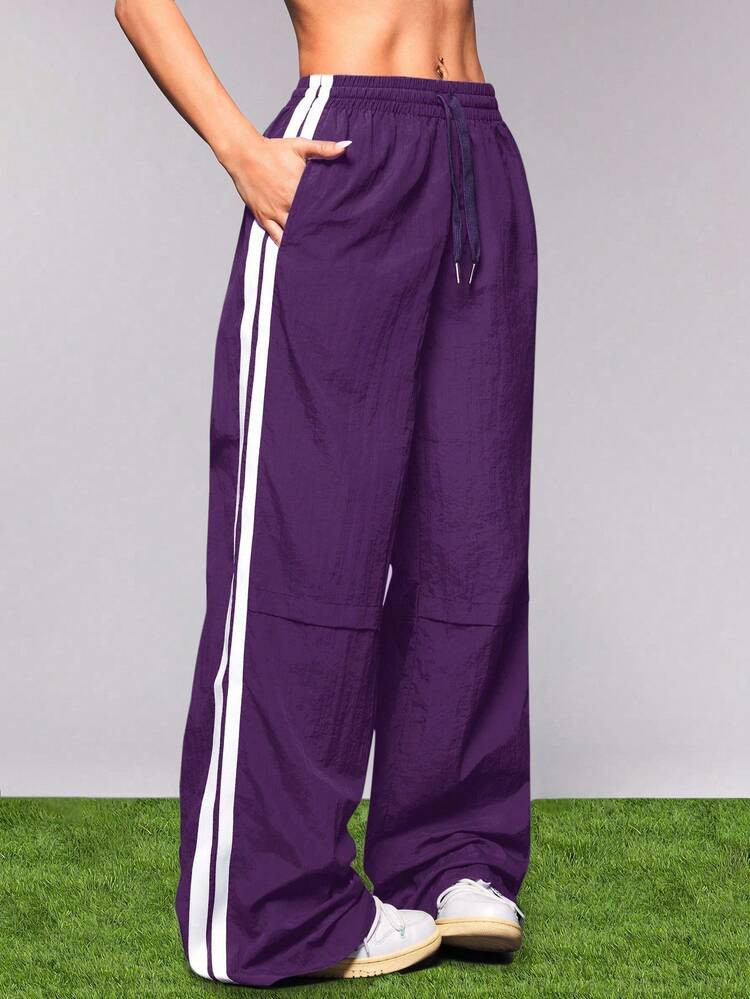 SHEIN Cheerettes Baggy Track Pants Women's Casual Loose Purple Track Pants | SHEIN