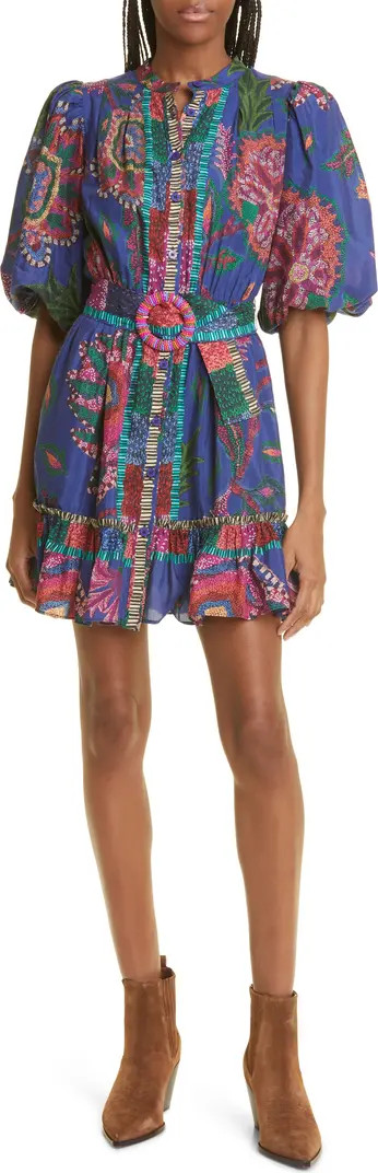 Sunset Tapestry Belted Cotton Blend Minidress | Nordstrom