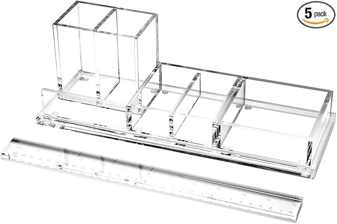 EXPUTRAN Clear Acrylic Desk Organizer 4-Piece Desk Kit + Free Complimentary Acrylic Ruler, Deskto... | Amazon (US)
