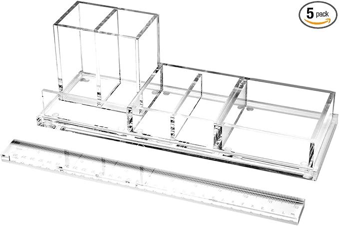 EXPUTRAN Clear Acrylic Desk Organizer 4-Piece Desk Kit + Free Complimentary Acrylic Ruler, Deskto... | Amazon (US)