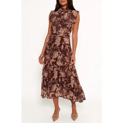 Petal & Pup Delphine Pleated Sleeveless Maxi Dress in Brown Floral at Nordstrom, Size Small | Nordstrom