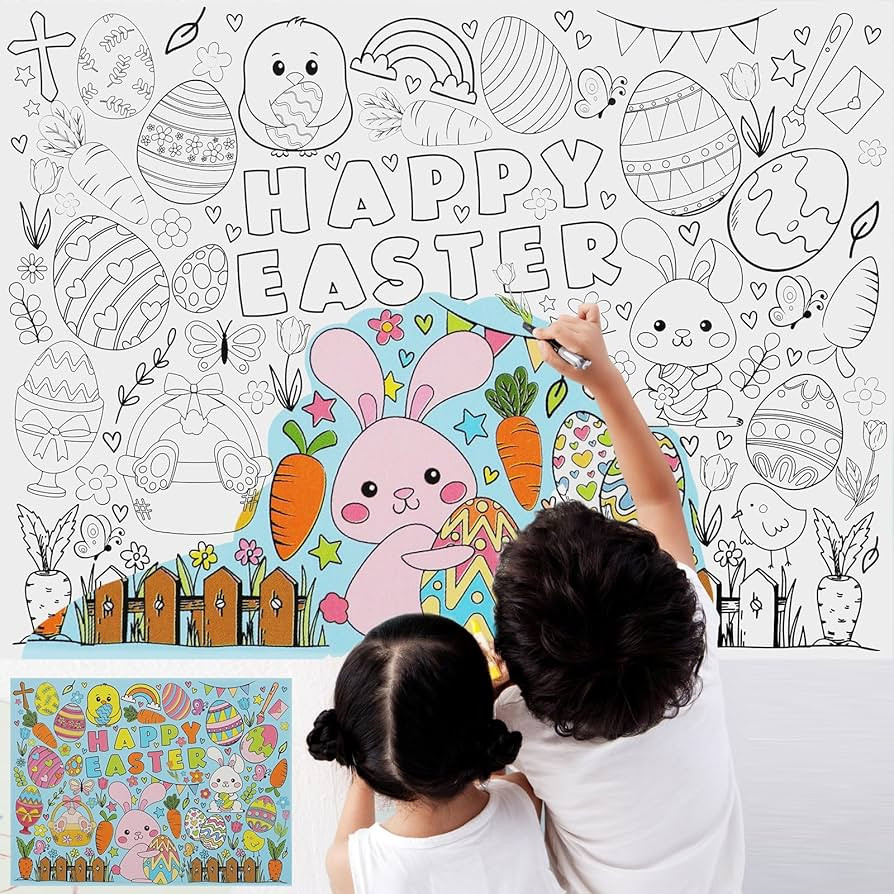 2pcs Easter Coloring Tablecloth, 43.3x31.4in Easter Giant Coloring Poster Huge Table Cover Colori... | Amazon (US)
