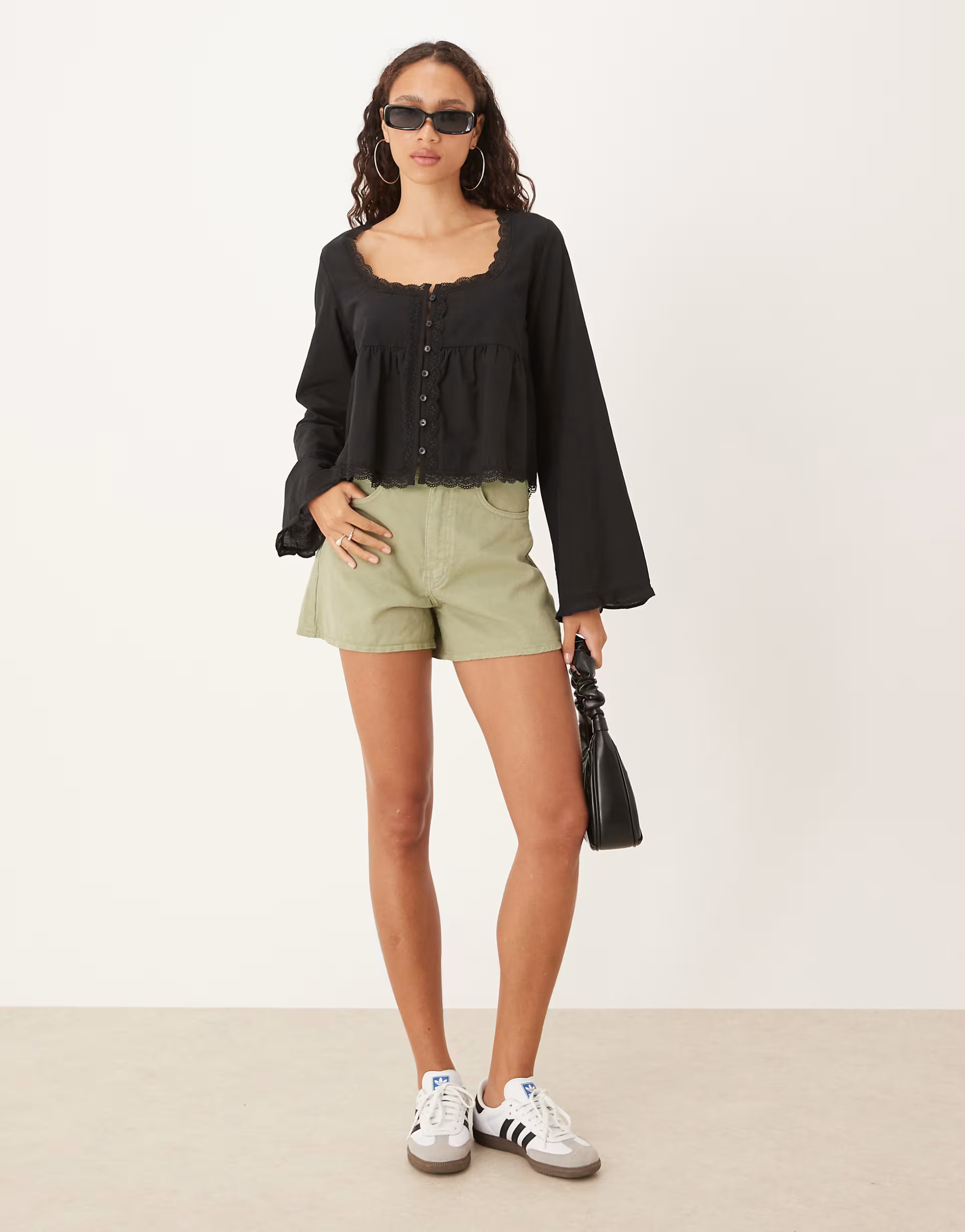 ASOS DESIGN lace trim babydoll blouse in black | ASOS | ASOS (Global)