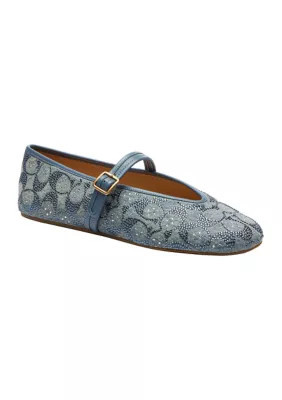COACH Women's Mary Jane Crystal Signature Denim Flats | Belk
