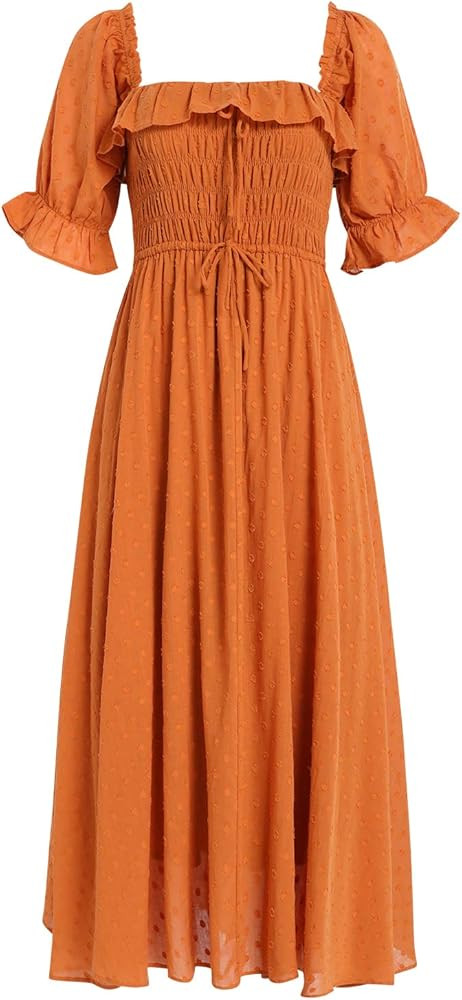 R.YIposha Women Vintage Elastic Square Neck Ruffled Half Sleeve Summer Backless Beach Flowy Maxi ... | Amazon (US)