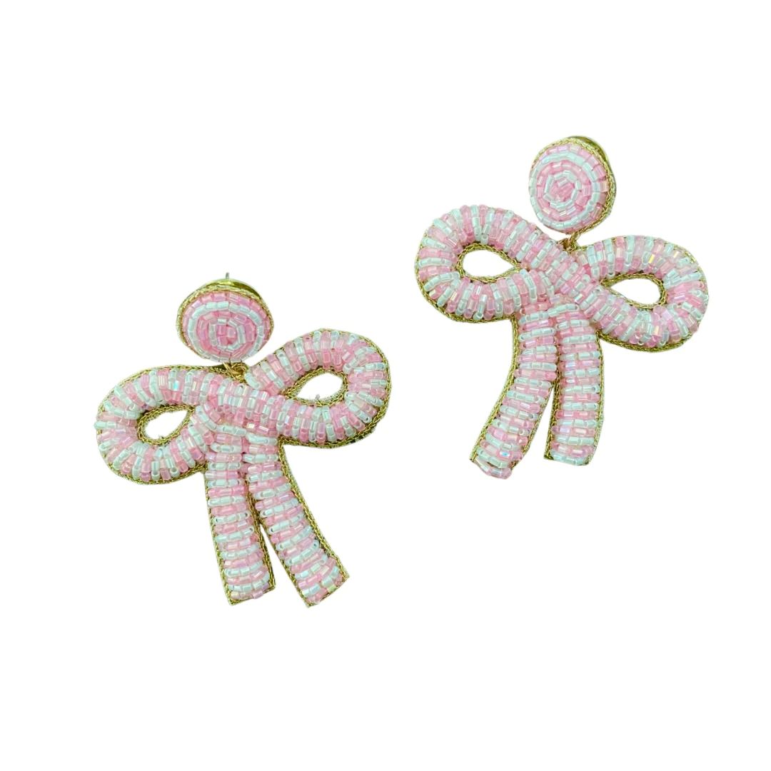 Pink & White Candy Cane Bow Earrings | Beth Ladd Collections