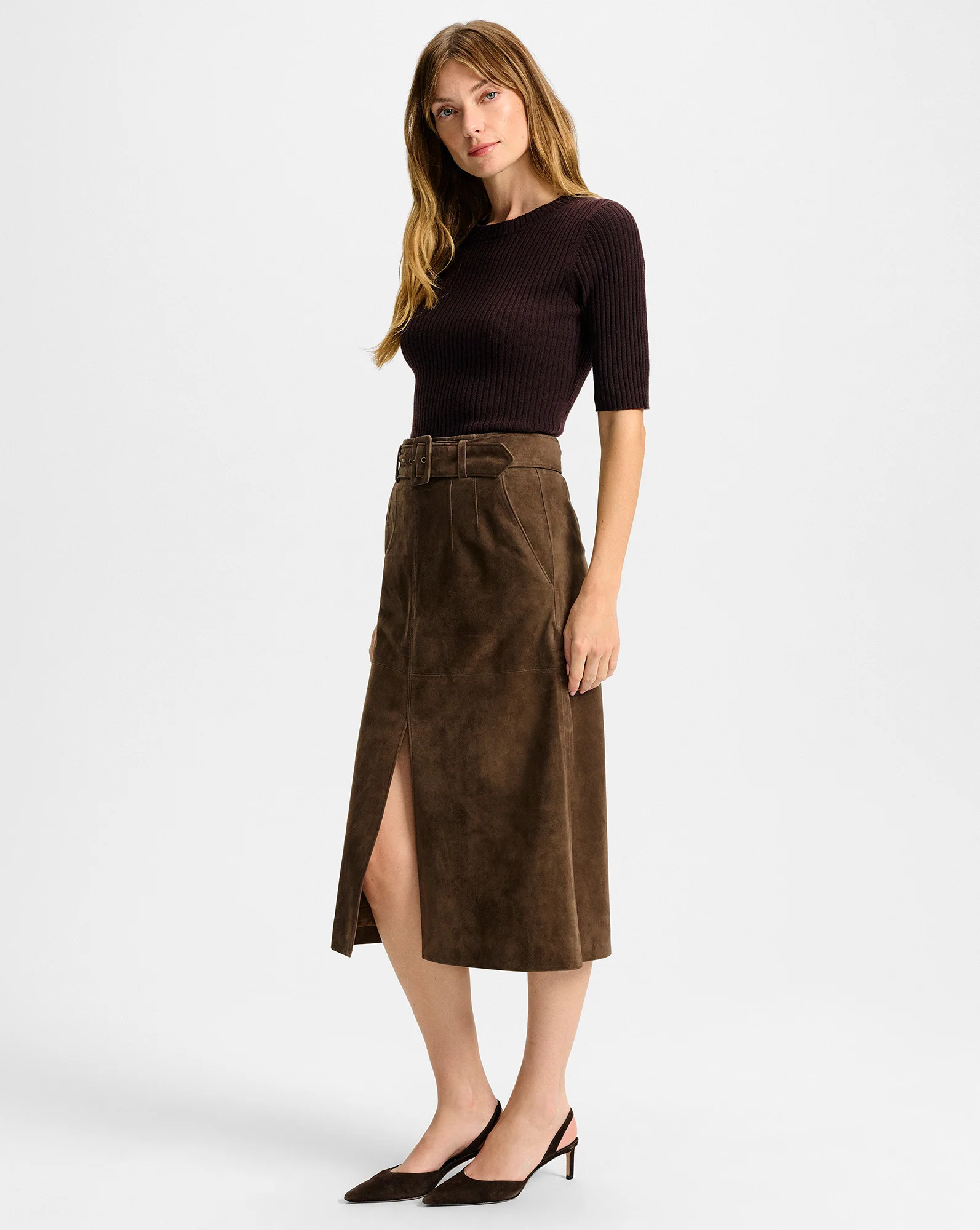 Alexie Suede Midi Skirt | Veronica Beard