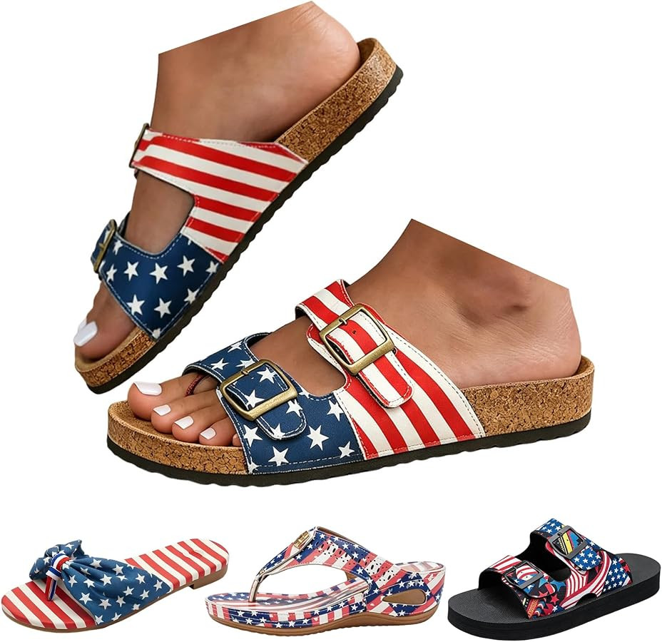 American flag Sandals Women 4th of July Slipper Shoes Patriotic Flip Flops | Amazon (US)
