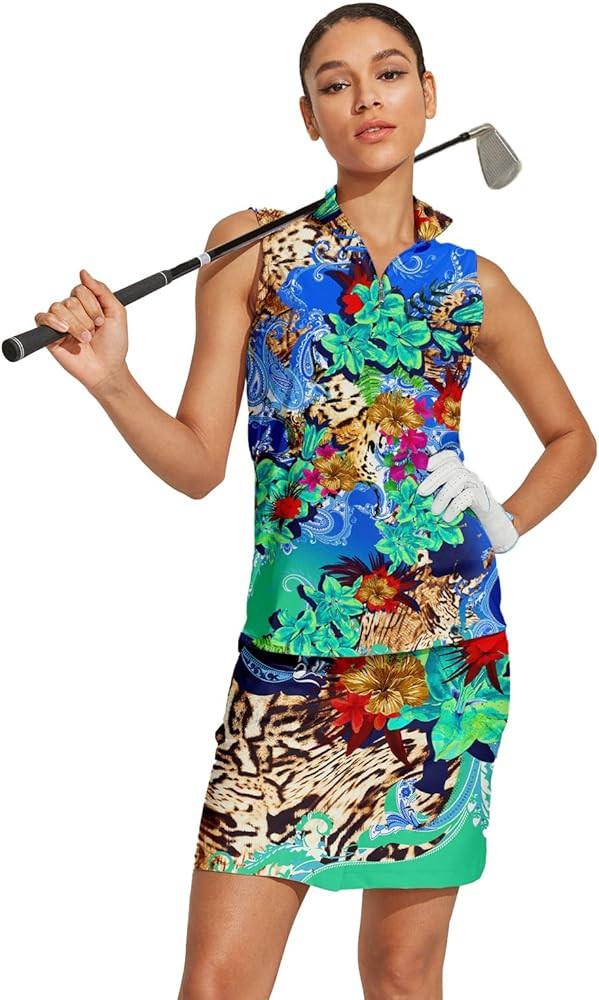 ACEGOLFS Women's Golf Shirts Sleeveless Printed Polo Shirt for Women Quick Dry Quarter Zip Stand ... | Amazon (US)
