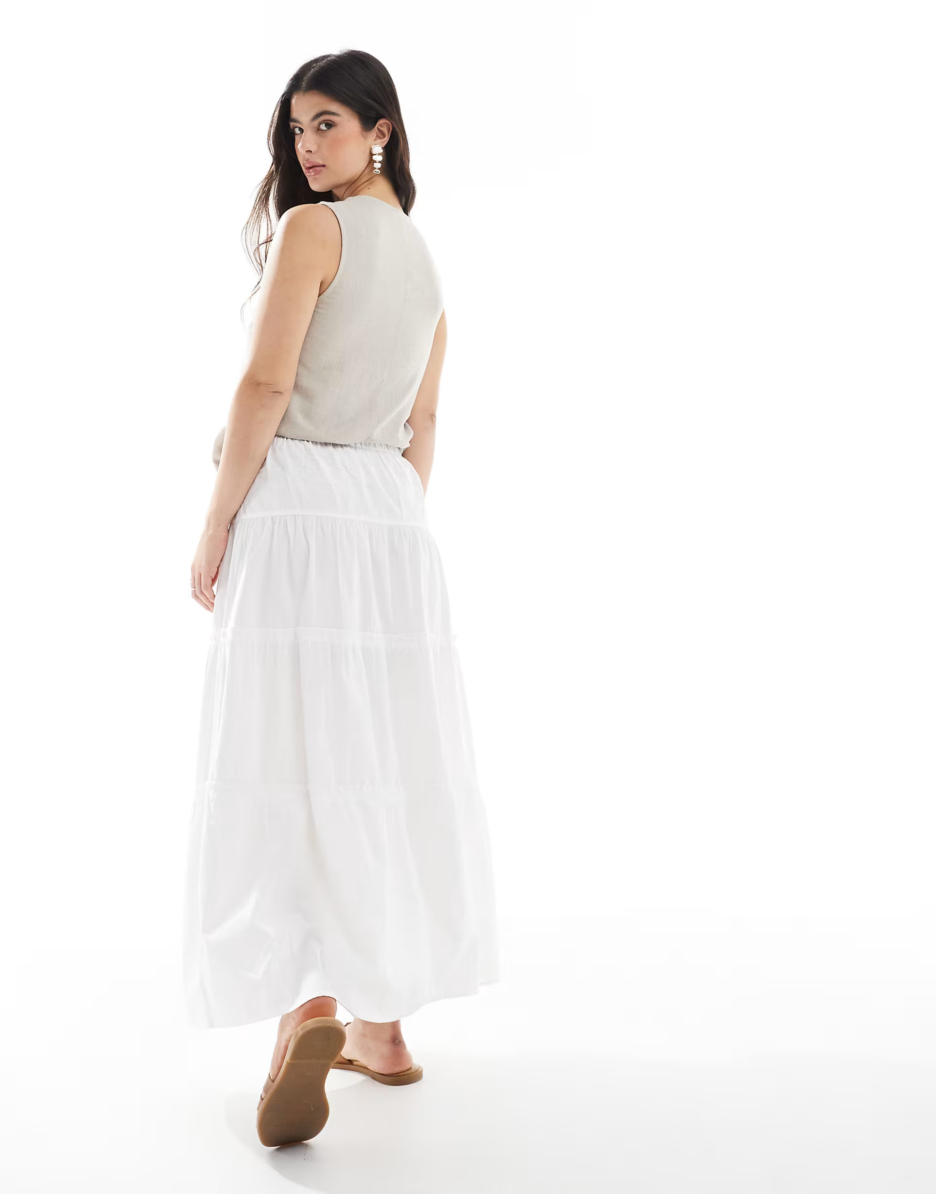 Brave Soul tiered midi skirt in white | ASOS (Global)