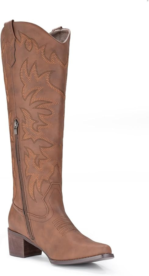 IUV Cowboy Boots For Women Knee High Boots Pointy Toe Women's Western Boots Side Zipper Chunky He... | Amazon (US)