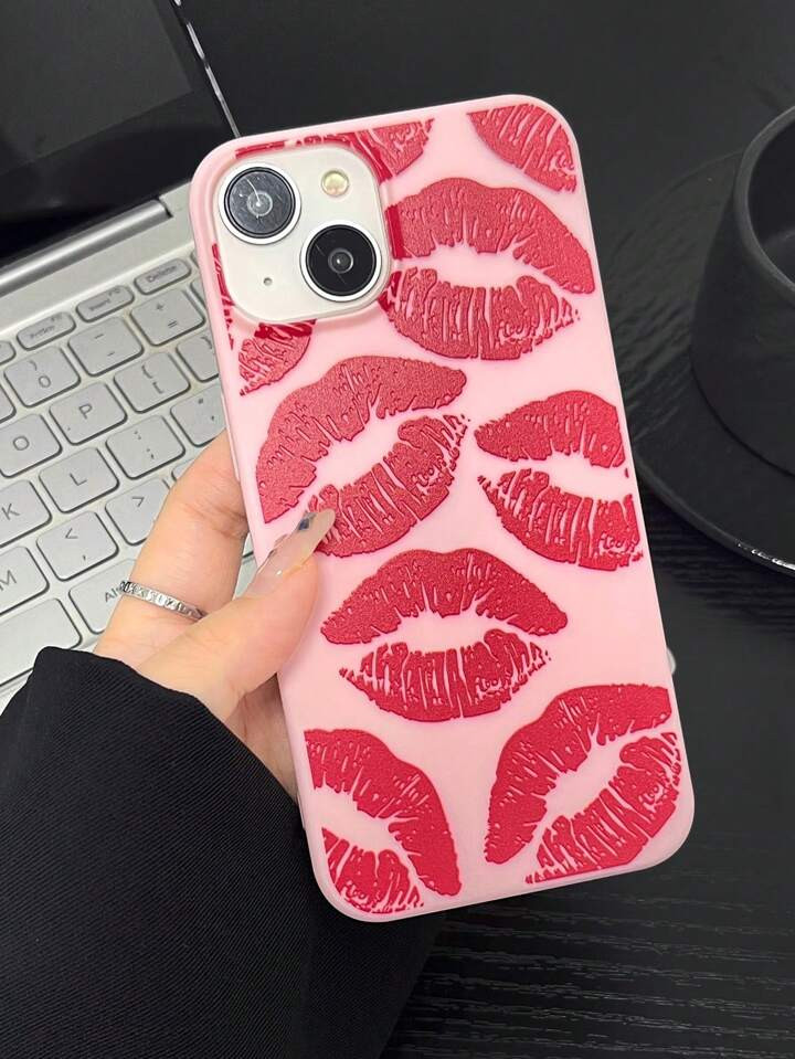 1pc Luxury Matte Red Lips Phone Case For Iphone 15 14 13 12 11 Pro Max | SHEIN
