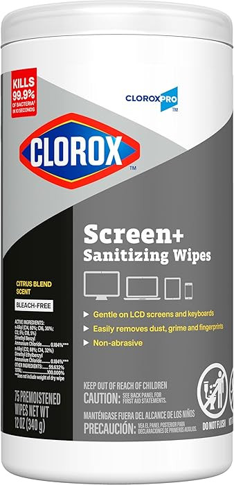 CloroxPro Clorox Screen+ Sanitizing Wipes, Bleach Free Cleaning Wipes, Citrus Blend Scent, 75 Cou... | Amazon (US)