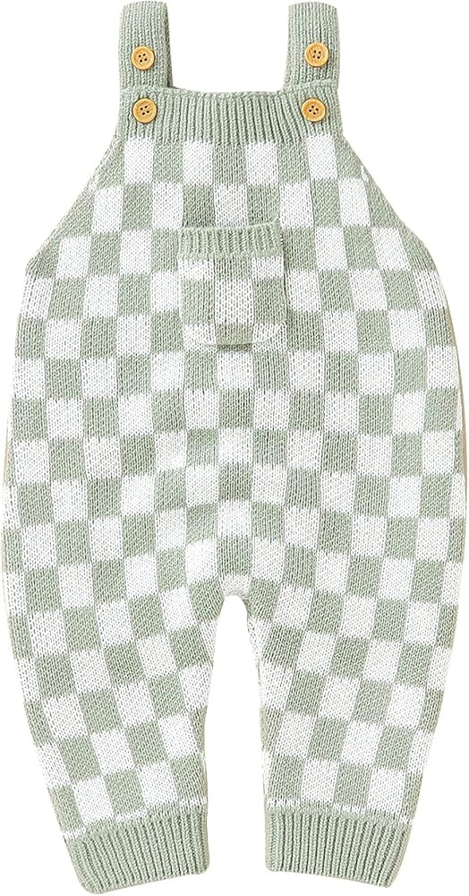 Unisex Baby Girl Boy Knitted Romper Jumpsuit Checkerboard Plaid One Piece Button Down Sweater Pla... | Amazon (US)