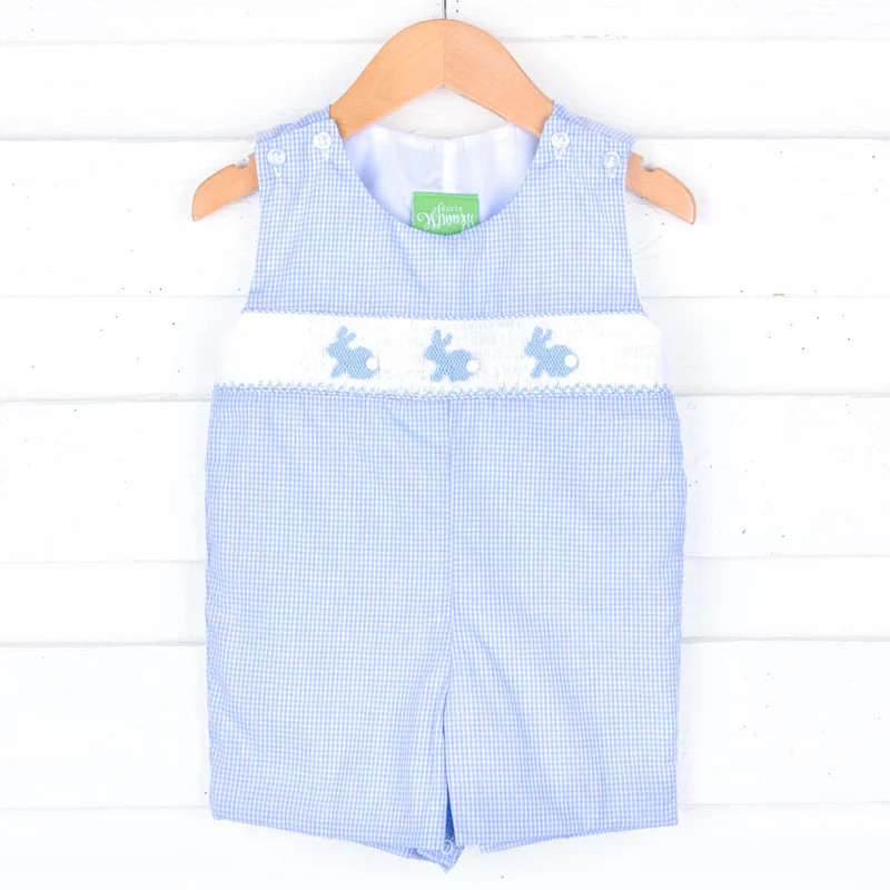 Enchanted Bunny Blue Gingham Smocked Jon Jon | Classic Whimsy
