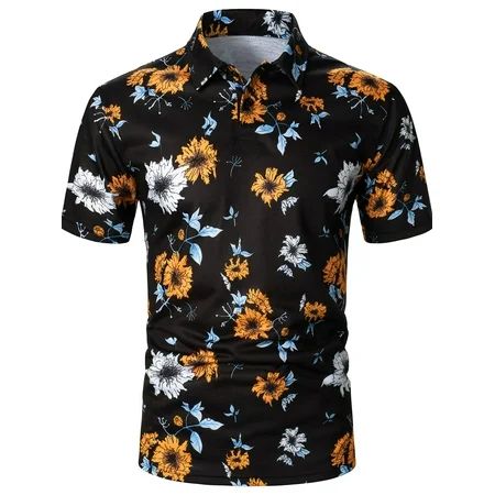 Black Men Floral Print Polo Shirt Vacation XL(42) S2218002D | Walmart (US)