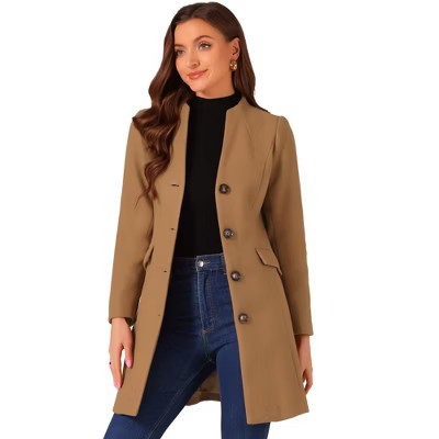 INSPIRE CHIC Women's Elegant Winter V Neck Single Breasted Long Overcoat Camel Large | Target