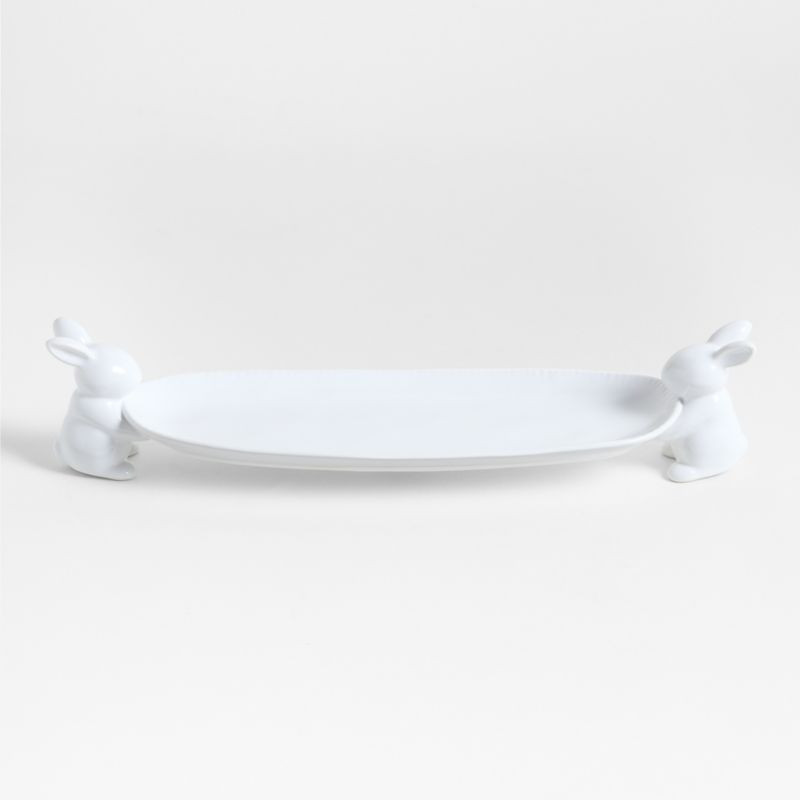 White Ceramic Bunny Platter | Crate & Barrel | Crate & Barrel