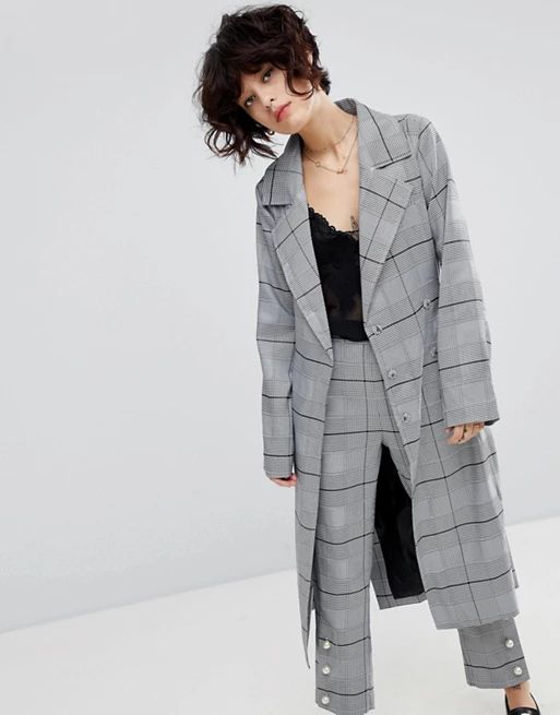J.O.A Wrap Mac Jacket In Suit Check Co-Ord | ASOS UK