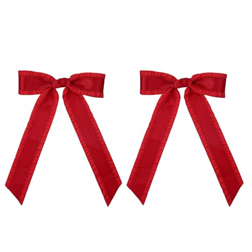 2Pcs Red Hair Bows for Women Girls Thick Thin Hair, 5.5" Large Ruffle Satin Tassel Ribbon Hair Bow Clips Barrettes with Long Tail,Her Vintage Dress outfit Decor Accessories Antique | Amazon (US)