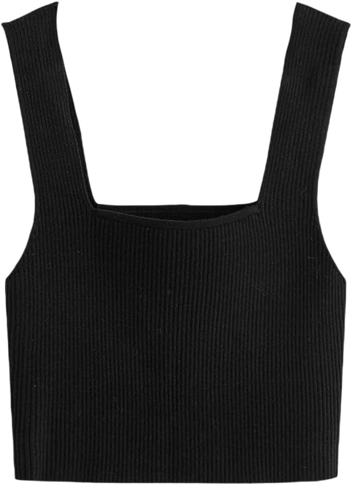 Verdusa Women's Square Neck Sleeveless Solid Ribbed Knit Crop Top Tank | Amazon (US)