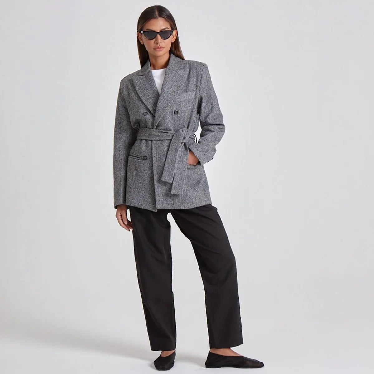 BELTED BLAZER - GREY | WAT The Brand